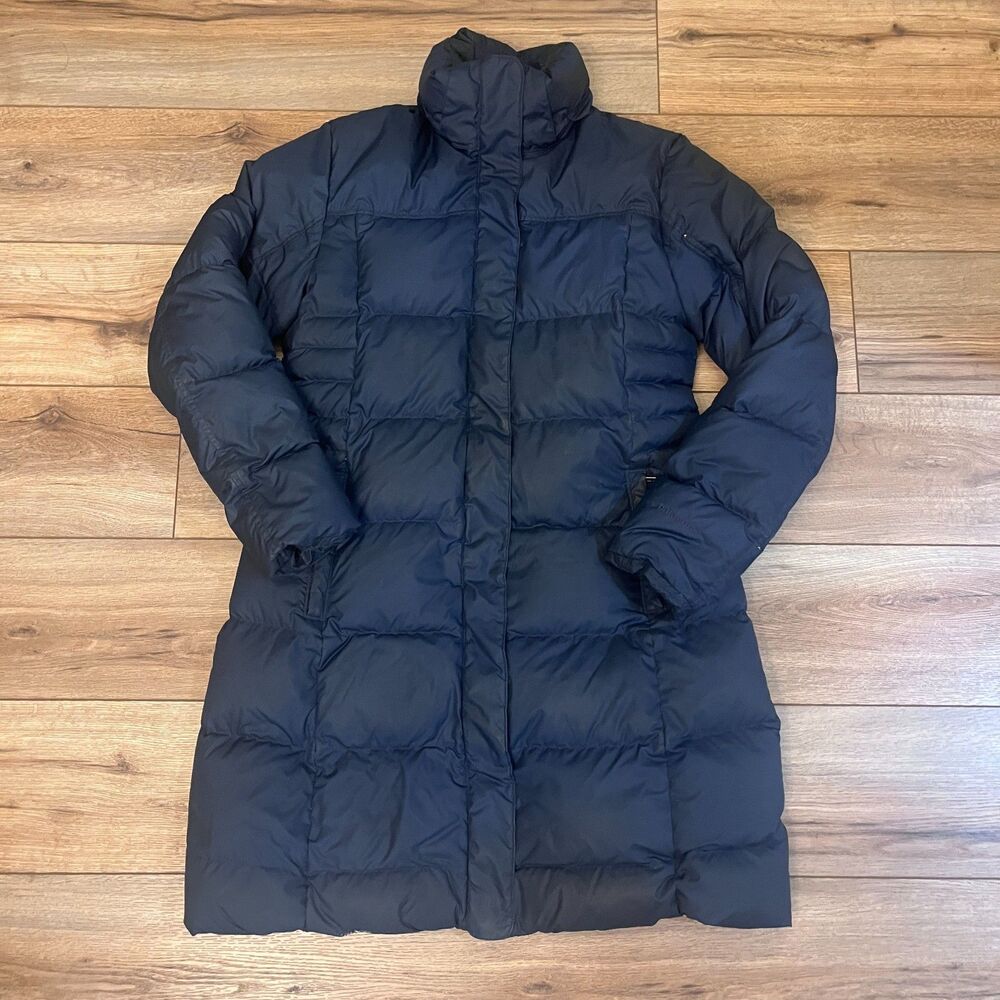 Patagonia Navy Blue Down With It Hooded Long Parka Jacket Puffer Coat Women's L